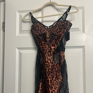 Honey Birdette Leopard and Black Lace Chemise